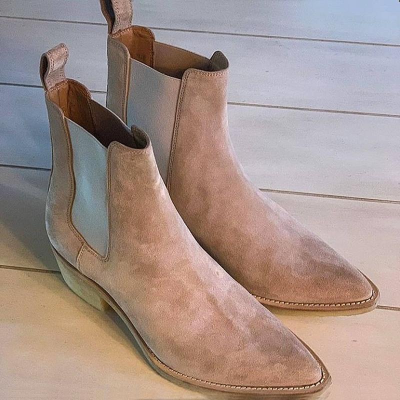 New Handmade Ankle Beige Chelsea Suede Boots