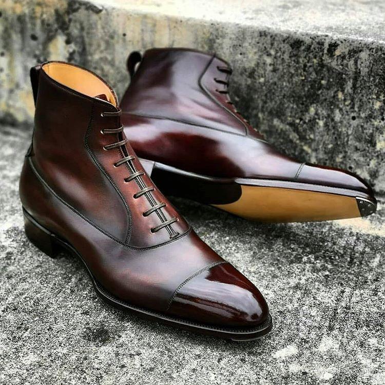 Handmade Men High Ankle Shoes Cowhide Leather Shoes for Men