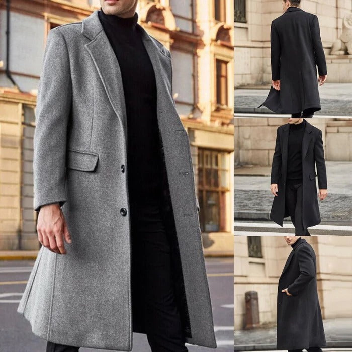 Spring autumn Winter Men Coats Woolen Solid Long Sleeve Jackets Fleece Men Overcoats Streetwear Fashion Long Trench Outerwear