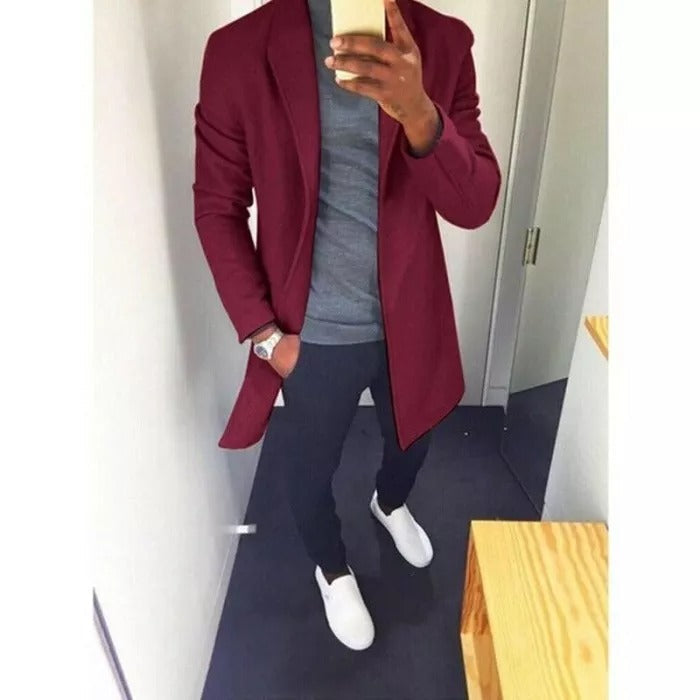 M-XXXL Autumn Winter Men Casual Coat Thicken Woolen Trench Coat Business Male Solid Classic Overcoat Medium Long Jackets Tops