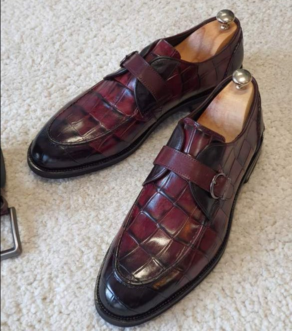 Antonio Burgundy Buckle Loafers Shoes