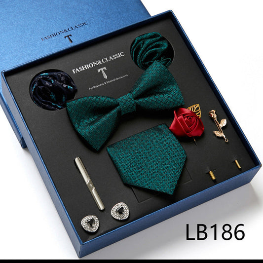 Bow Tie, Pocket Square, Brooch, Tie Clip 8 Pieces Gift Set LB186