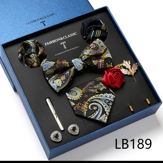 Bow Tie, Pocket Square, Brooch, Tie Clip 8 Pieces Gift Set LB189