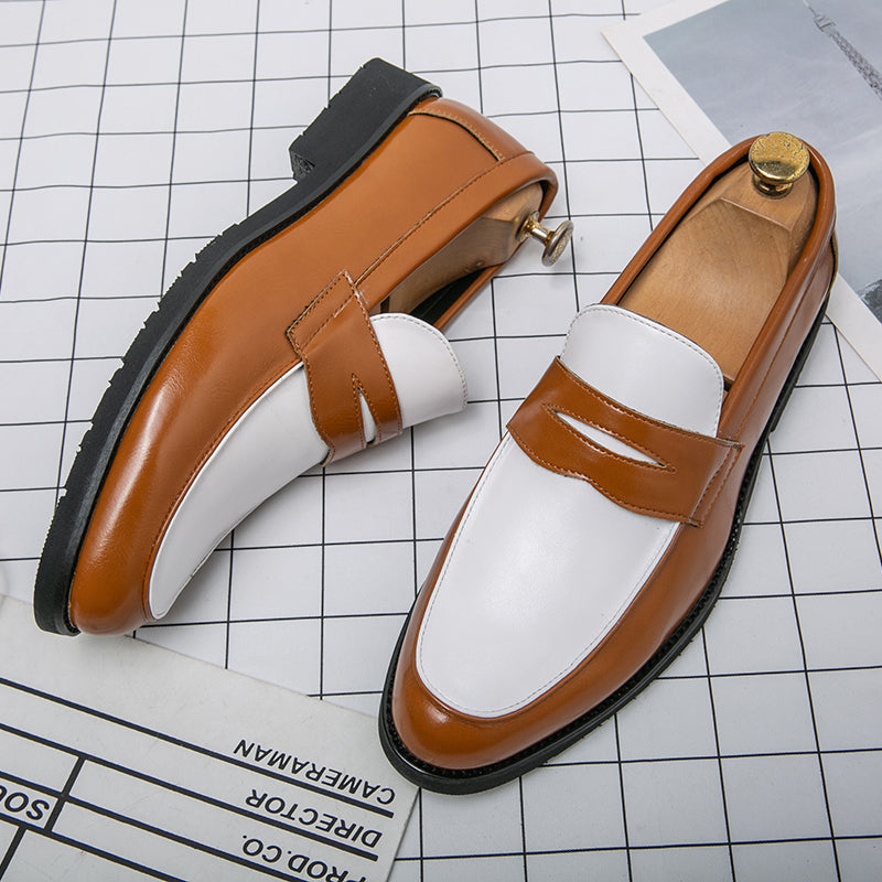 Men's color block leather slip-on loafers