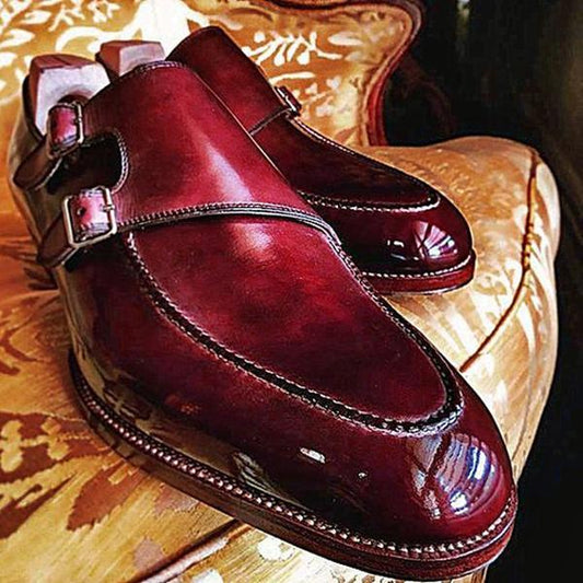 Red Formal Business Double Strap Monk Shoes