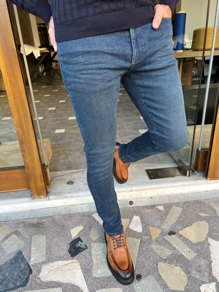 Slim Fit Jeans With Grinding Side Pockets