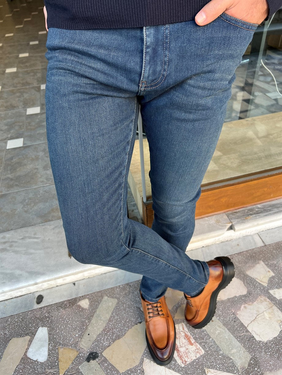 Slim Fit Jeans With Grinding Side Pockets